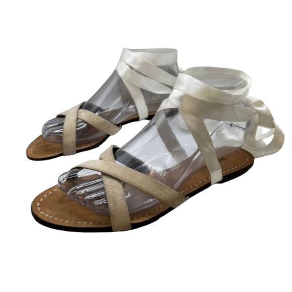 Dolce & Gabbana Women's Satin & Suede Lace-Up Ivory Sandals Size 7 (EU 37) - Picture 1 of 7
